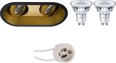 LED Spot Set - Pragmi Zano Pro - GU10 Fitting - Inbouw Ovaal Dubbel - Mat Zwart/Goud - Kantelbaar - 185x93mm - Philips - CorePro 827 36D - 4.6W - Warm Wit 2700K - BSE