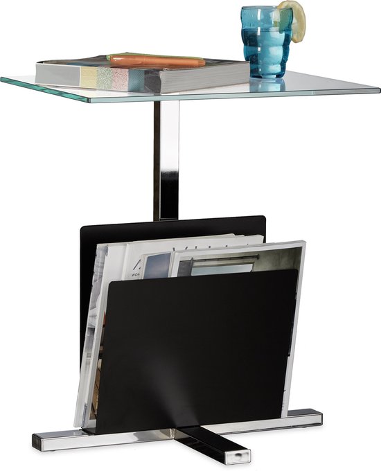 Relaxdays - bijzettafel met tijdschriftenrek - glasplaat - glastafel - modern