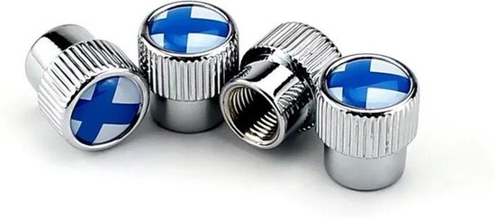 Set de bouchons de valve en acier. Drapeau finlandais. Chrome