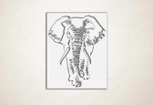 Wanddecoratie - Wandpaneel - olifant - M - 74x60cm - Wit - muurdecoratie - Line Art