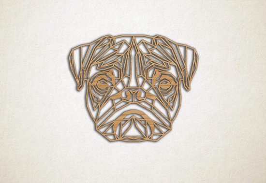 Line Art - Hond - Pug - M - 60x74cm - Eiken - geometrische wanddecoratie
