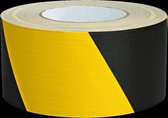 Signaaltape, linkswijzend, geel/zwart, textielfolie, 75 mm, 25m / rol
