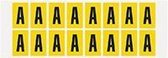 Letter stickers alfabet - 20 kaarten - geel zwart teksthoogte 25 mm Letter A