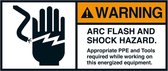Warning Arc flash and shock hazard sticker, ANSI, 2 per vel 45 x 100 mm
