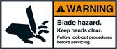 Warning Blade hazard sticker, ANSI 70 x 160 mm