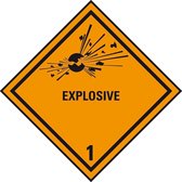 ADR klasse 1 sticker explosieve stoffen met tekst 100 x 100 mm