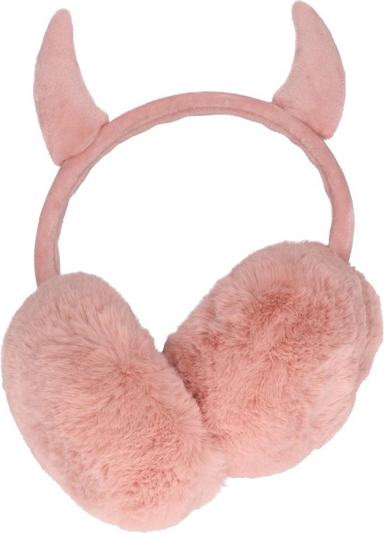 Roze pluche duivel oorwarmers voor kinderen - Nepbonten oorwarmer jongens/meisjes met hoorns