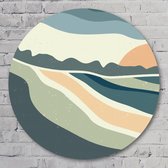 Muurcirkel ⌀ 40 cm - Abstract Groen Landschap - Aluminium Dibond - Landschappen - Rond Schilderij - Wandcirkel - Wanddecoratie