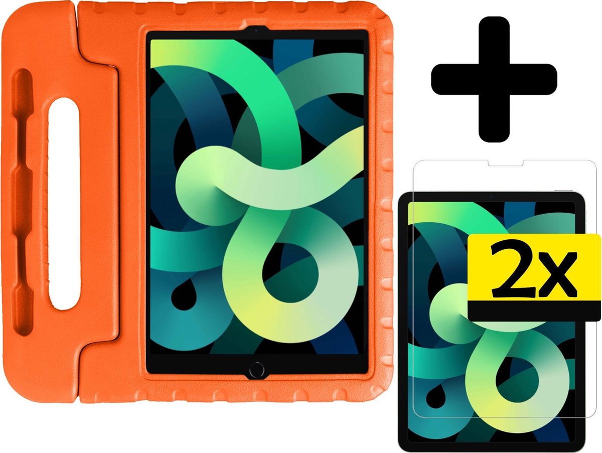 Hoes - Geschikt voor Apple iPad Air 4 (2020) - 10.9 inch - 4e Generatie - Met 2x Screenprotector - Kinderhoes Shockproof Bumper - Kidsproof Case - Tablet Hoesje - Kinder Cover - Oranje