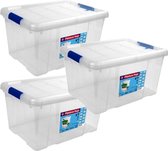 5x Opbergboxen/opbergdozen met deksel 16 liter kunststof transparant/blauw - 39 x 29,5 x 21,5 cm - Opbergbakken