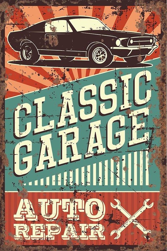 Vintage metalen bord - klassieke garage auto reparatie | bol.com