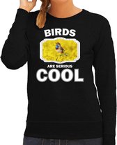 Dieren vogels sweater zwart dames - birds are serious cool trui - cadeau sweater blauwborst vogel/ vogels liefhebber S