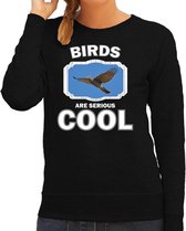 Dieren vogels sweater zwart dames - birds are serious cool trui - cadeau sweater vliegende havik roofvogel/ vogels liefhebber XL