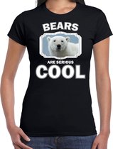 Dieren ijsberen t-shirt zwart dames - bears are serious cool shirt - cadeau t-shirt witte ijsbeer/ ijsberen liefhebber XS