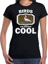 Dieren vogels t-shirt zwart dames - birds are serious cool shirt - cadeau t-shirt lepelaar vogel/ vogels liefhebber 2XL