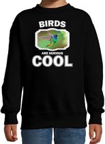 Dieren vogels sweater zwart kinderen - birds are serious cool trui jongens/ meisjes - cadeau kolibrie vogel vliegend/ vogels liefhebber 7-8 jaar (122/128)