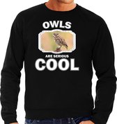 Dieren uilen sweater zwart heren - owls are serious cool trui - cadeau sweater steenuil/ uilen liefhebber M