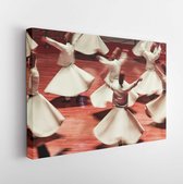 Semazen or Whirling Dervishes, Konya. Sufi whirling dervish (Semazen) dances at . Semazen conveys God's spiritual gift to those are witnessing the ritual. - Modern Art Canvas - Hor