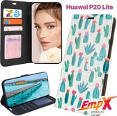 EmpX.nl Huawei P20 Lite Print (Cactus) Boekhoesje | Portemonnee Book Case voor Huawei Huawei P20 Lite met Print (Cactus) | Met Multi Stand Functie | Kaarthouder Card Case Huawei P20 Lite Prin