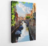 Boats in narrow venetian water canal, Italy - Modern Art Canvas -Vertical - 1101255482 - 50*40 Vertical