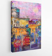 Onlinecanvas - Schilderij - Pink Morning In The City Art Vertical Vertical - Multicolor - 80 X 60 Cm