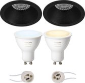 Pragmi Pollon Pro - Inbouw Rond - Mat Zwart - Verdiept - Ø82mm - Philips Hue - LED Spot Set GU10 - White Ambiance - Bluetooth - BES LED