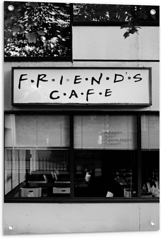 Tuinposter – ''Friends Cafe'' (zwart/wit) - 60x90cm Foto op Tuinposter  (wanddecoratie voor buiten en binnen)