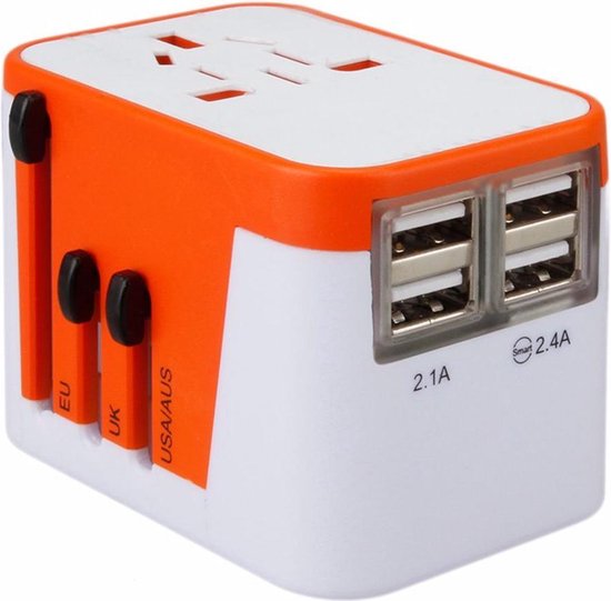 Lionheart Travel Adapter Orange-NL-4 USB poorten-150 Landen-2.1ampère