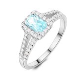 Twice As Nice Ring in zilver, baguette zirkonia, aquamarijn kleur, kleine zirkonia 50