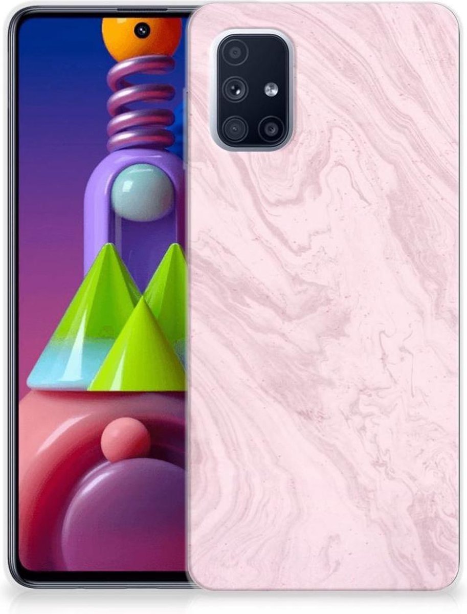 Samsung Galaxy M51 TPU Siliconen Hoesje Marble Pink - Origineel Cadeau Vriendin
