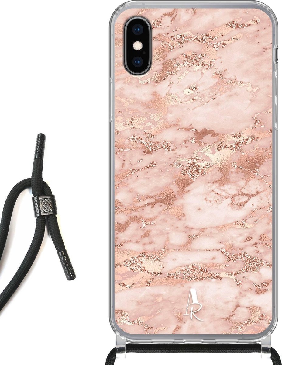 iPhone Xs hoesje met koord - Pink Marble