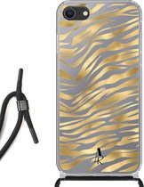 iPhone SE (2020) hoesje met koord - Zebraprint Goud