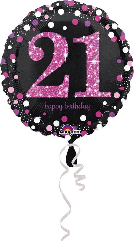 Anagram Folieballon 21 Jaar 43 Cm Zwart/roze