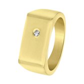 Lucardi Heren Goldplated zegelring met zirkonia - Ring - Cadeau - Staal - Goudkleurig