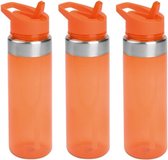 Set van 3x stuks transparant/oranje drinkfles/waterfles met draaglus 650 ml  - Sportfles