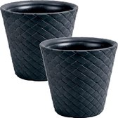 2x Stuks Matuba antraciet rotan bloempotten/plantenpotten 19 liter - 35 cm -  Binnen/buiten decoratie