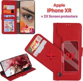 EmpX.nl Apple iPhone XR Rood  Boekhoesje en 2x Screen Protector | Portemonnee Book Case | Met Multi Stand Functie | Kaarthouder Card Case | Beschermhoes Sleeve | Met Pasjeshouder &