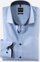OLYMP Level 5 Body Fit overhemd mouwlengte 7 - lichtblauw structuur (contrast) - Strijkvriendelijk - Boordmaat: 42