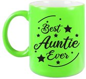 Best Auntie Ever cadeau koffiemok / theebeker neon groen 330 ml