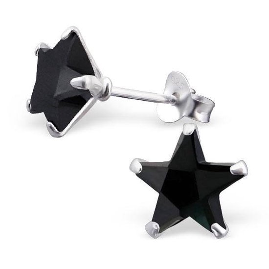 Aramat jewels ® - Zilveren oorbellen ster zwart 925 zilver zirkonia 8mm