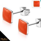 Aramat jewels ® - Vierkante oorstekers oranje rood acryl staal 7mm