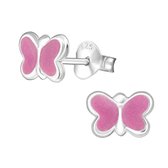 Aramat jewels ® - Kinder oorbellen vlinder roze 925 zilver 5mm x 8mm