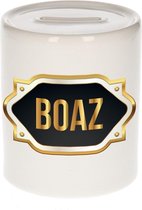 Boaz naam cadeau spaarpot met gouden embleem - kado verjaardag/ vaderdag/ pensioen/ geslaagd/ bedankt