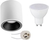 Opbouwspot Set - Pragmi Cliron Pro - GU10 Fitting - Opbouw Rond - Mat Wit/Zwart - 4W - Warm Wit 3000K - Verdiept - Ø90mm - BES LED