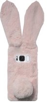 ADEL Siliconen Back Cover Softcase Hoesje Geschikt voor Samsung Galaxy S8 Plus - Roze Konijn Pluche Stof
