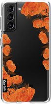 Casetastic Samsung Galaxy S21 Plus 4G/5G Hoesje - Softcover Hoesje met Design - Orange Autumn Flowers Print