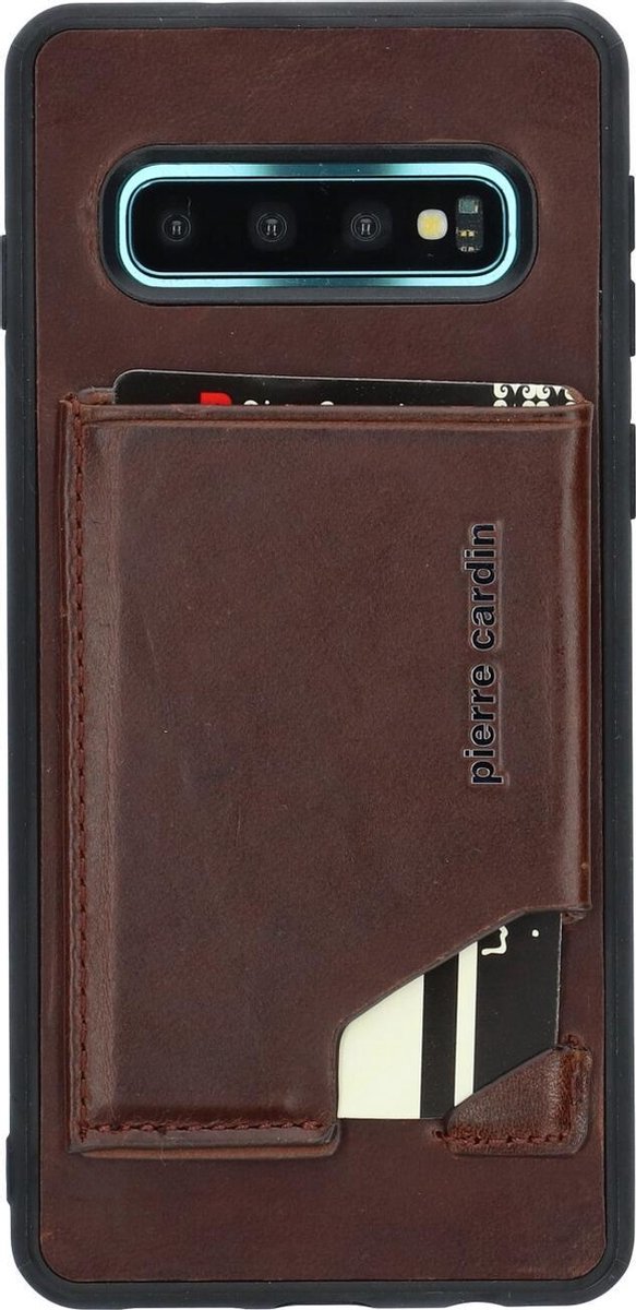 Pierre Cardin Backcover hoesje Bruin - Stijlvol - Leer - Galaxy S10 - Luxe cover