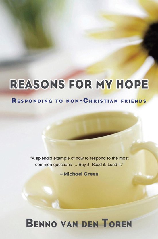 Boek "Reasons for My Hope", met een kopje koffie en een bloem op de achtergrond.