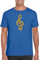 Gouden muzieknoot G-sleutel / muziek feest t-shirt / kleding - blauw - voor heren - muziek shirts / muziek liefhebber / outfit L