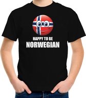 Noorwegen Emoticon Happy to be Norwegian landen t-shirt zwart kinderen XL (158-164)